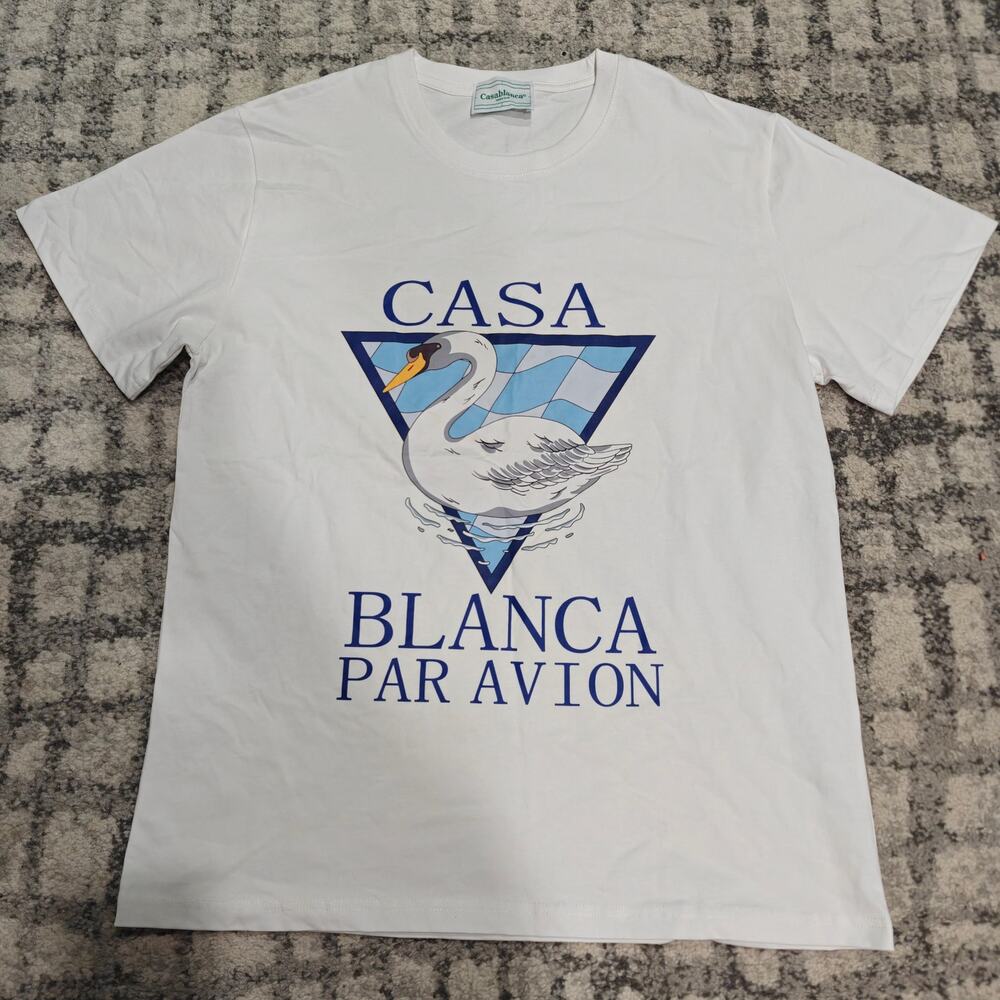 Casablanca Swan Par Avion T Shirt Mens XL White Graphic Tee Made in Italy Large
